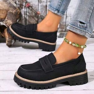 Black Chunky Penny Loafers for Women NEW Sz 8.5